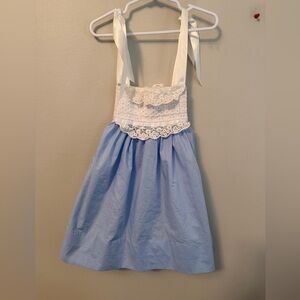 Little Bear Smocks Blue Sundress with White Lace
